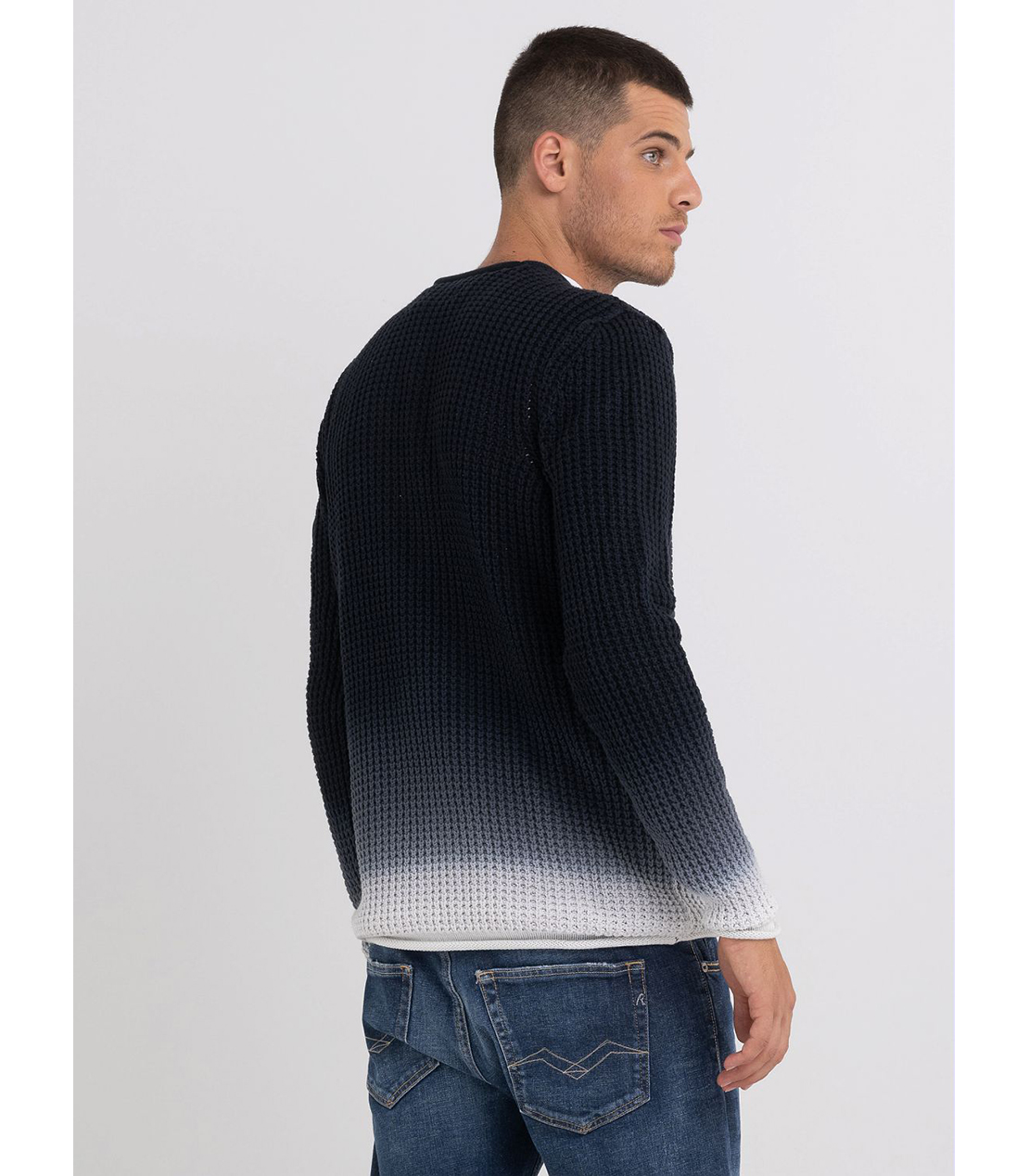 コットンクリンクルグラデーションニット 詳細画像 ブルー 2